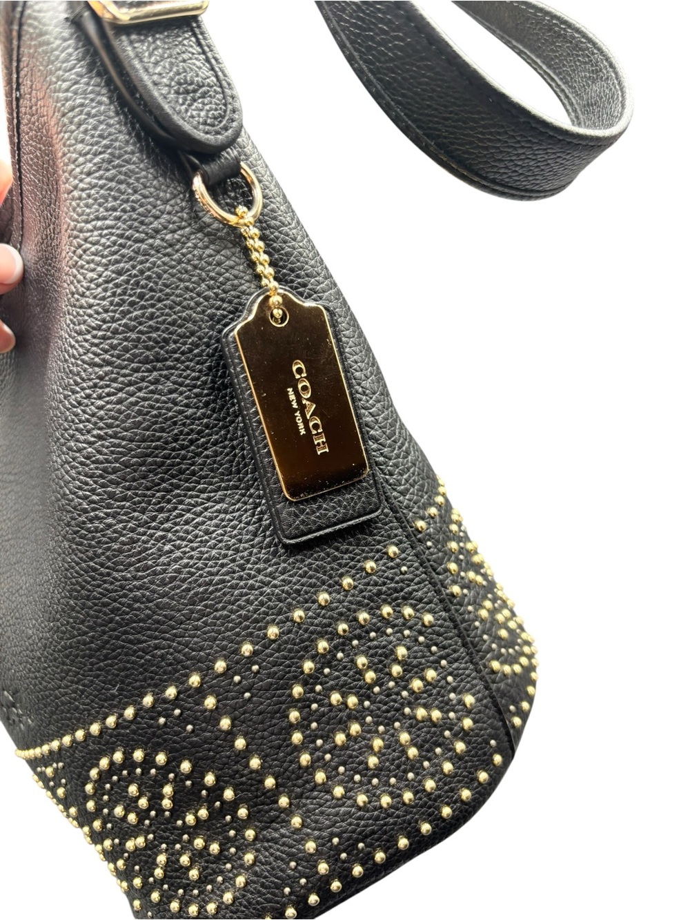 COACH Prairie Rivets Studded Pebbled Leather Dufflette Crossbody Bag Black - Picture 3 of 10